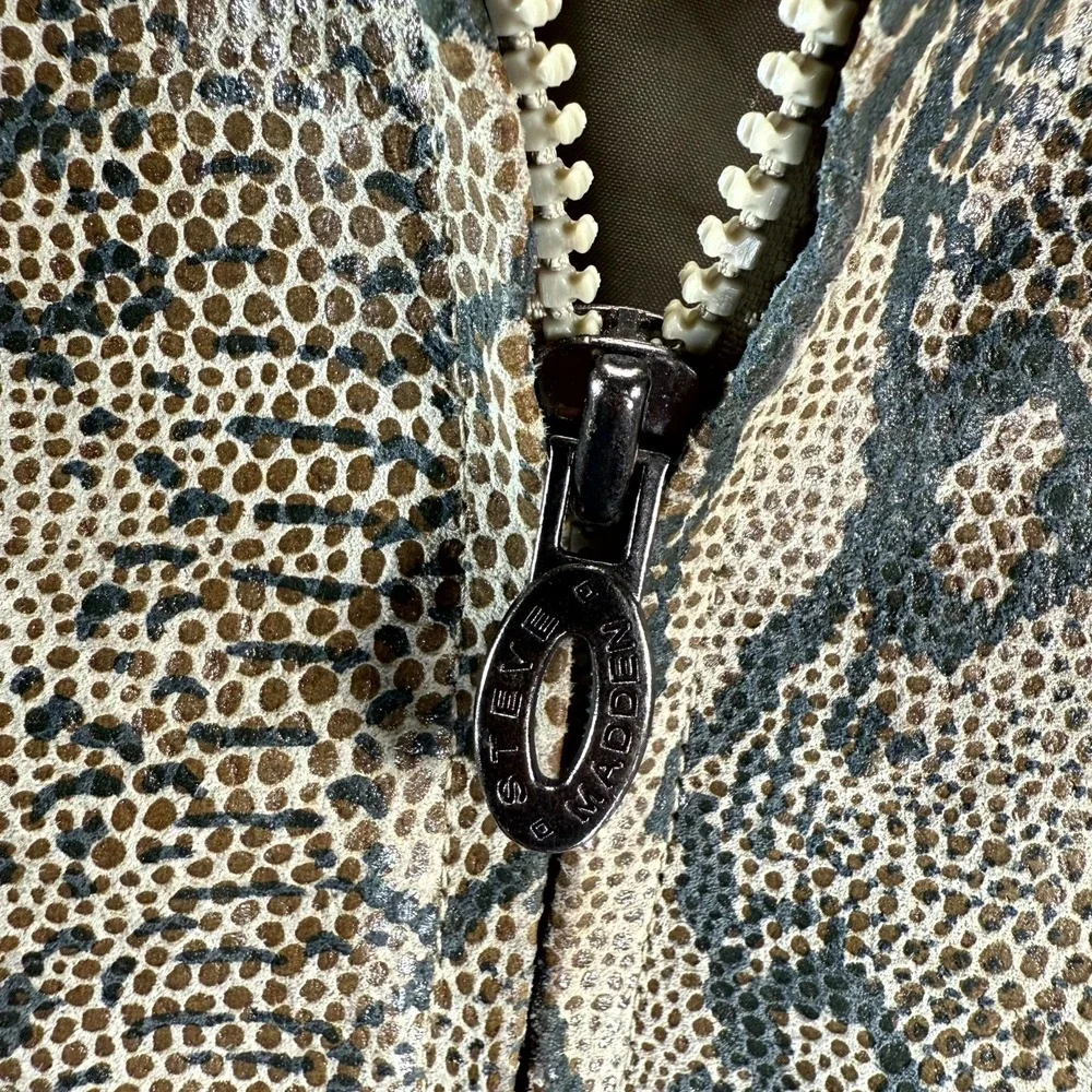 Vintage‎ Steve Madden Leather Jacket Womens Medium Brown Snake Print Full Zip